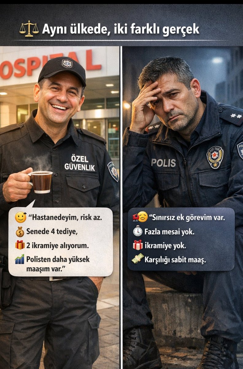HPoliceehakan33's tweet photo. Polislerimiz Kamudaki diğer kolluk kuvvetleri kadar maaş ALAMIYOR!

➡️Hastanedeki güvenlik görevlisinden
➡️Büyükşehir belediyesindeki zabıtadan,
➡️Jandarma ve Sahil Güvenlikten,

✅Toplam Ücrette Aylık en az 15 Bin TL daha az Ücret alıyor.
#PolsanAdaletsiz https://t.co/qj3eR3YcaI