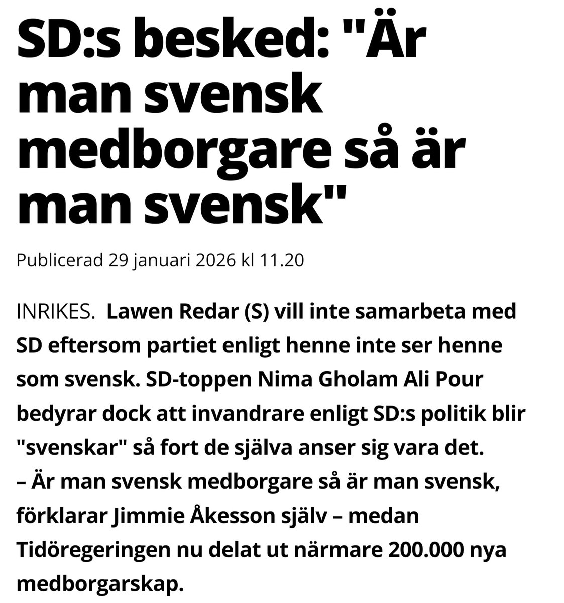 Svensk är man genom arv.
Svensk medborgare är man genom kontrakt.

SD gör sig själva irrelevanta, men det är ju ingen nyhet.