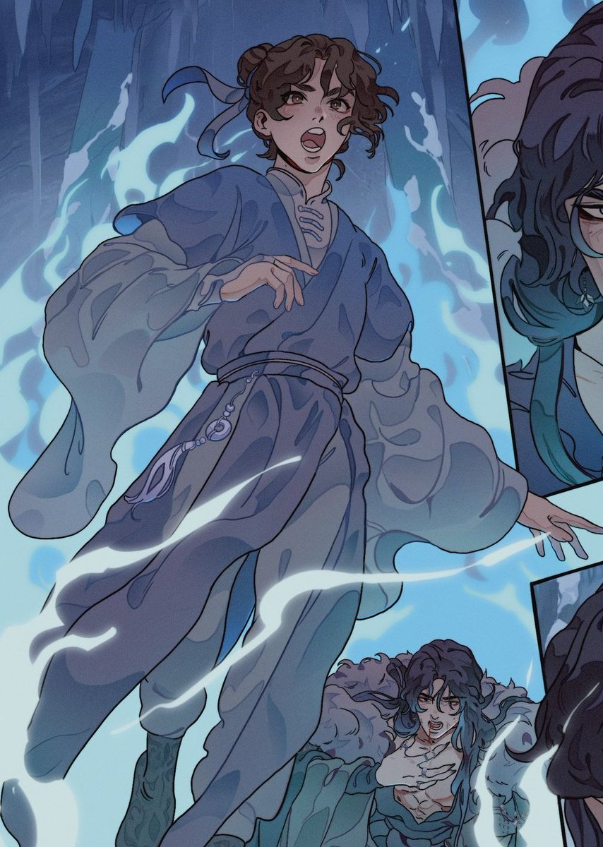 djuney posted the hd versions of the airplane extra illustrations and omg... shang qinghua trying to protect mobei-jun despite insisting he feels no devotion towards him and knowing full-well that linguang-jun could easily overpower him... arghh moshang you're everything