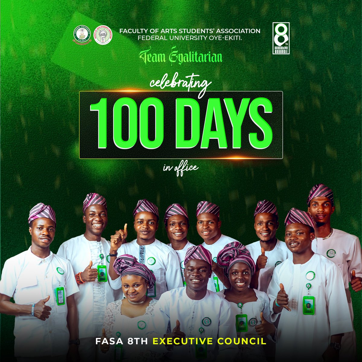 fasafuoye's tweet photo. 100 days of service.
100 days of student centered leadership.
100 days of showing that the Faculty of Arts deserves more than promises, it deserves action.
So here’s to 100 days of unity, growth, and a council that listens, learns, and leads. https://t.co/3C4jZ78t6u