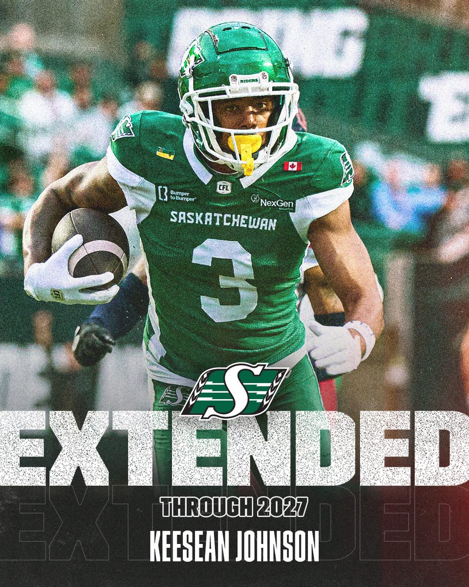 CFL's tweet photo. KeeSean Johnson is staying in Green and White! 

The Roughriders have signed WR KeeSean Johnson to a two-year contract extension. 

#CFL https://t.co/DvT3WcTTs1