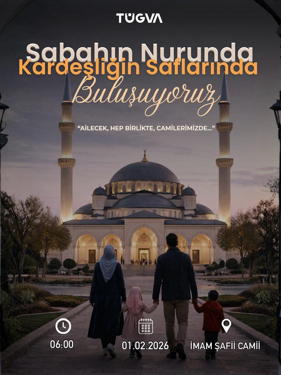 Sabahın nurunda, kardeşliğin saflarında buluşuyoruz. 

Ailece, dostlarımızla, gönül kardeşlerimizle birlikte sabah namazında buluşuyoruz. 

Birlik, bereket ve diriliş vakti… 
Tüm kardeşlerimizi bekliyoruz. 

📍İMAM ŞAFİİ CAMİİ 
🗓️ 1 Şubat 2026 
🕣06.00 

#gençliğingeleceğiburada