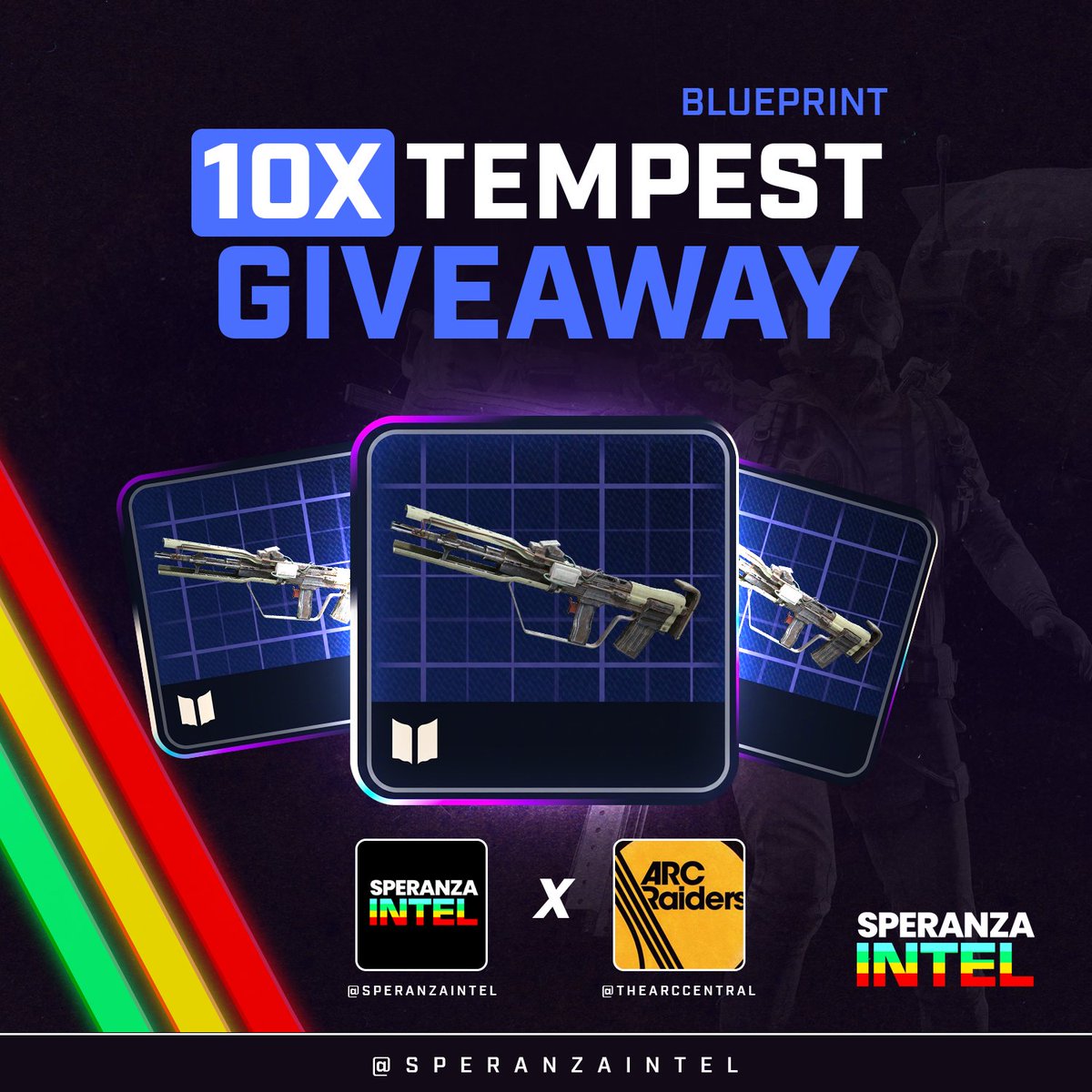 🚨 10× TEMPEST BLUEPRINT GIVEAWAY 

We’re going BIG this time 
10 lucky Raiders will win a Tempest Blueprint

How to enter 👇 
🔁Retweet this post 
👤Follow: <a href="/SperanzaIntel/">Speranza Intel</a> &amp; @TheARCCentral

Good luck, Raiders!