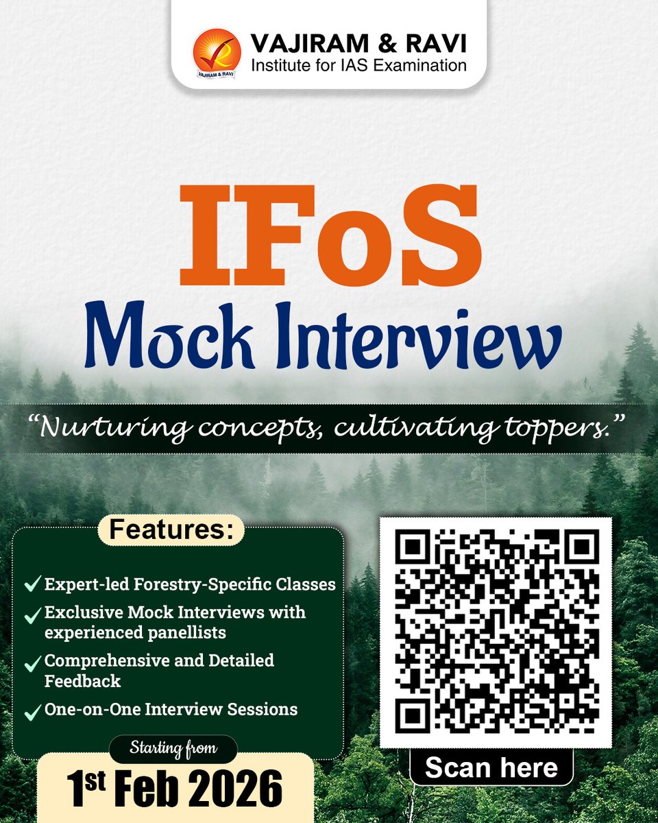 VajiramRavi's tweet photo. Vajiram and Ravi's IFoS Interview Guidance Programme is designed to help candidates refine their thought process, articulate balanced views, and present themselves with authenticity before the board.
#IFoSInterview #CivilServices #PersonalityTest #InterviewPreparation https://t.co/iJqhxphn1p