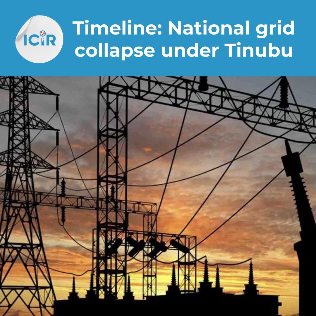 Timeline of national grid collapse under Tinubu

2023 (3 times)
📍Sep 14
📍Sep 19
📍Dec 11

2024 (12 times)
📍Feb 4
📍Mar 28
📍Apr 15
📍Jul 6
📍Aug 5
📍Oct 14
📍Oct 15
📍Oct 19
📍Oct 22
📍Nov 5
📍Nov 7
📍Dec 11

2025 (4 times)
📍Feb 12
📍Mar 7
📍Sep 10
📍Dec 29

2026 (2 times)