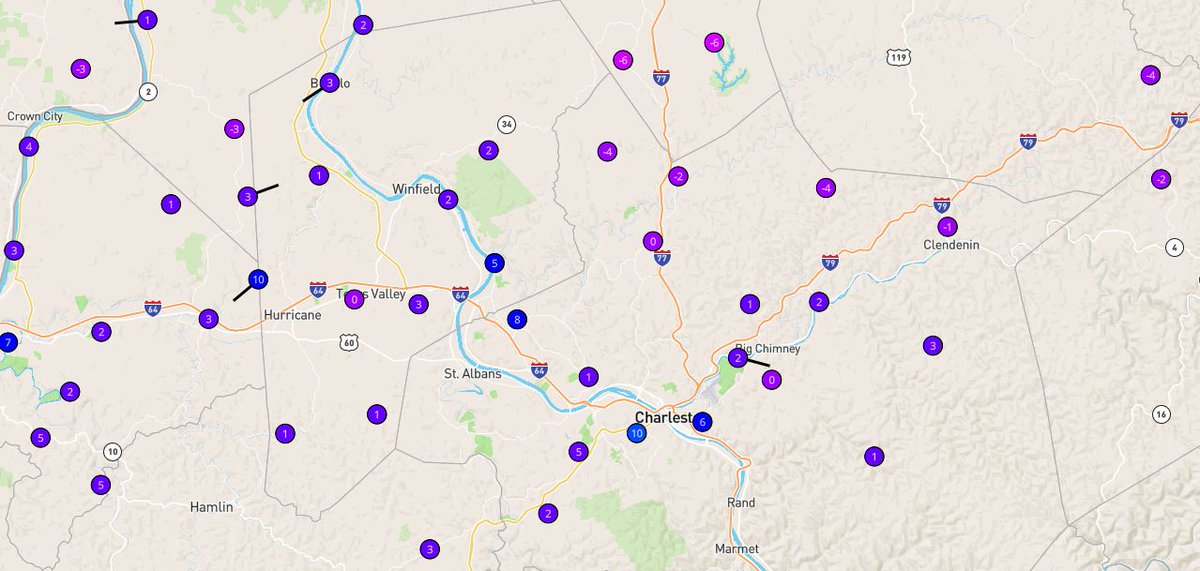 BrandonWxWCHS's tweet image. 6:45 A.M. Thursday:

The Airports may be running 5-10F over the last hour, but many of outlying spots are around Zero. 

Just a hair north into Northern Kanawha, Jackson and Roane County - many spots are Below Zero 🥶

#wundermap #weatherunderground