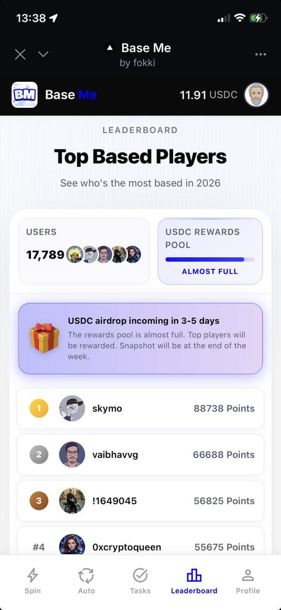 Base Me app update  – don't sleep on this one.

Just hit "Base Lead, East Africa" status in Base Me app  by <a href="/0x_fokki/">fokki</a> – landed a winner spin on <a href="/BasedKago/">Eddie Kago ⚡</a>  and racked up points like it's nothing. 

What is Base Me? A super fun spin-to-earn mini app inside the <a href="/baseapp/">Base App</a> 
Simple
