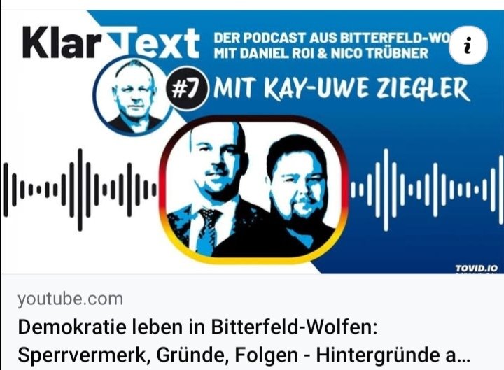 Unser Podcast über alle Hintergründe zum Programm "Demokratie leben" in Bitterfeld-Wolfen und den Sperrvermerk im Haushalt. 
#Heimatpartei #NurNochAfD
Quelle:
youtu.be/LU0LNZQ3s28?si…