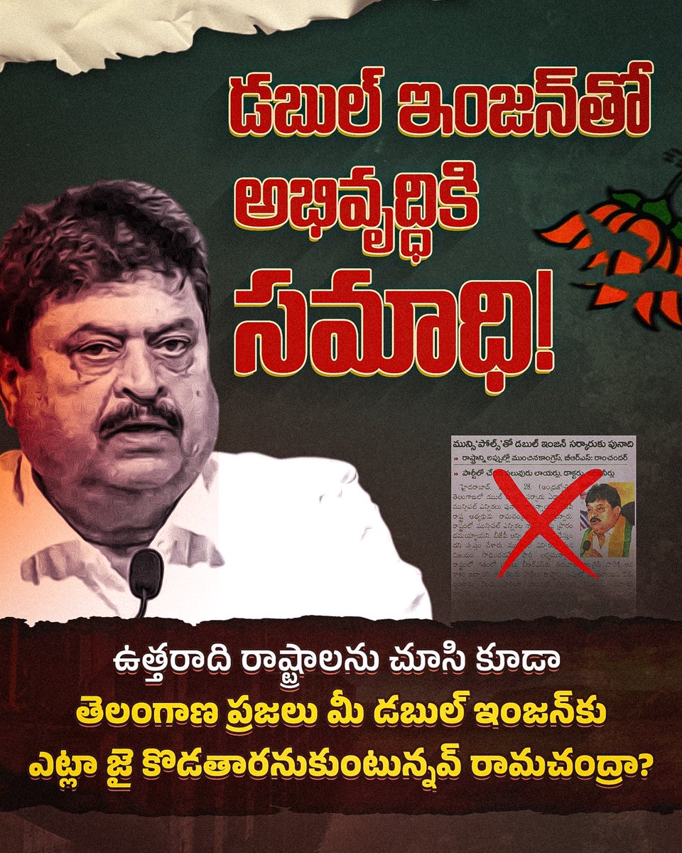 IYCTelangana's tweet photo. డబుల్ ఇంజ‌న్‌తో అభివృద్ధికి స‌మాధి!

ఉత్త‌రాది రాష్ట్రాల‌ను చూసి కూడా తెలంగాణ‌ ప్ర‌జ‌లు మీ డ‌బుల్ ఇంజ‌న్‌కు ఎట్లా జై కొడ‌తార‌నుకుంటున్న‌వ్ రామ‌చంద్రా?
#BJPFalsePromises
#DoubleScam
#Ramchandra
#BJPCorruption https://t.co/A45r15SOnx
