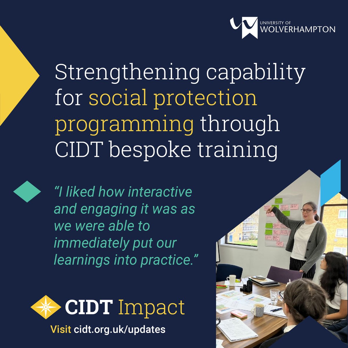 wlvcidt's tweet photo. Building capability for global impact. CIDT recently delivered tailored Logical Framework training to Development Pathways, equipping social protection experts with results-based tools for programme design and evaluation. Read full details: https://t.co/6UFTbzkvY3 https://t.co/IzQMMZ4Qfc