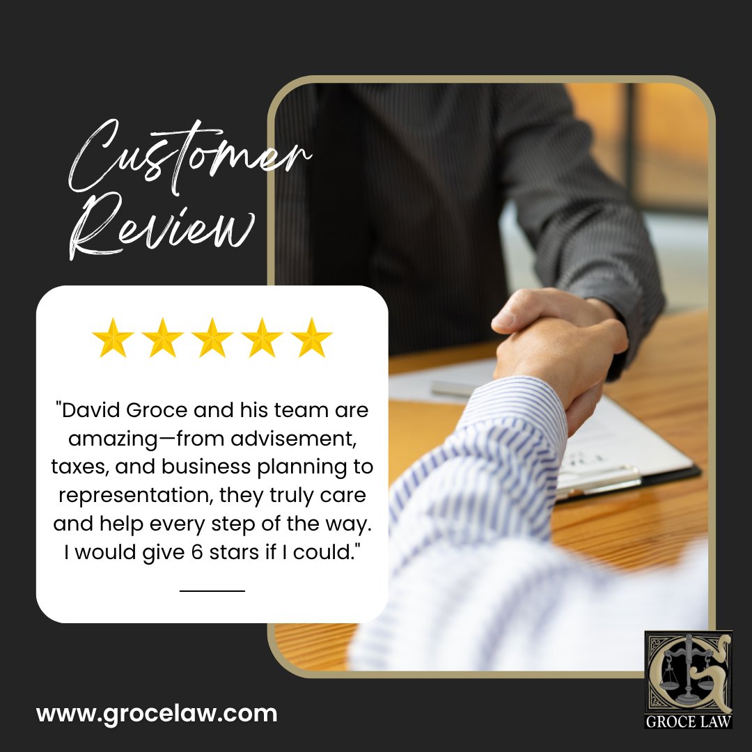 At Groce Law Firm, Ltd., we’re proud to serve clients who know they can rely on us for experience, dedication, and results-driven support.

Call 817-284-4747
#GroceLawFirm #ClientFeedback #BusinessLaw #TaxPlanning #TexasAttorney
