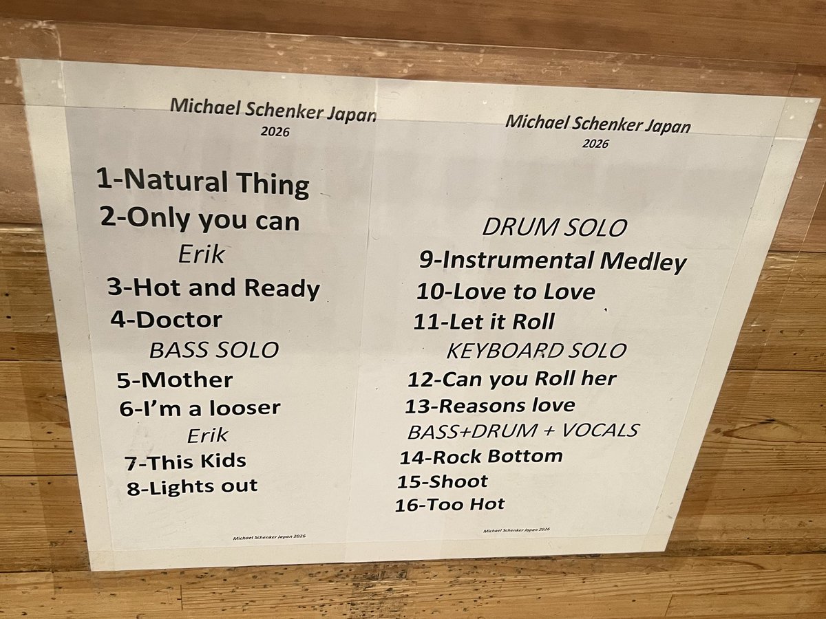 hide_mlm's tweet photo. Michael Schenker 2026.1.29 
最高な夜のセットリスト。

#michaelschenker https://t.co/C9XIR4Z1VB