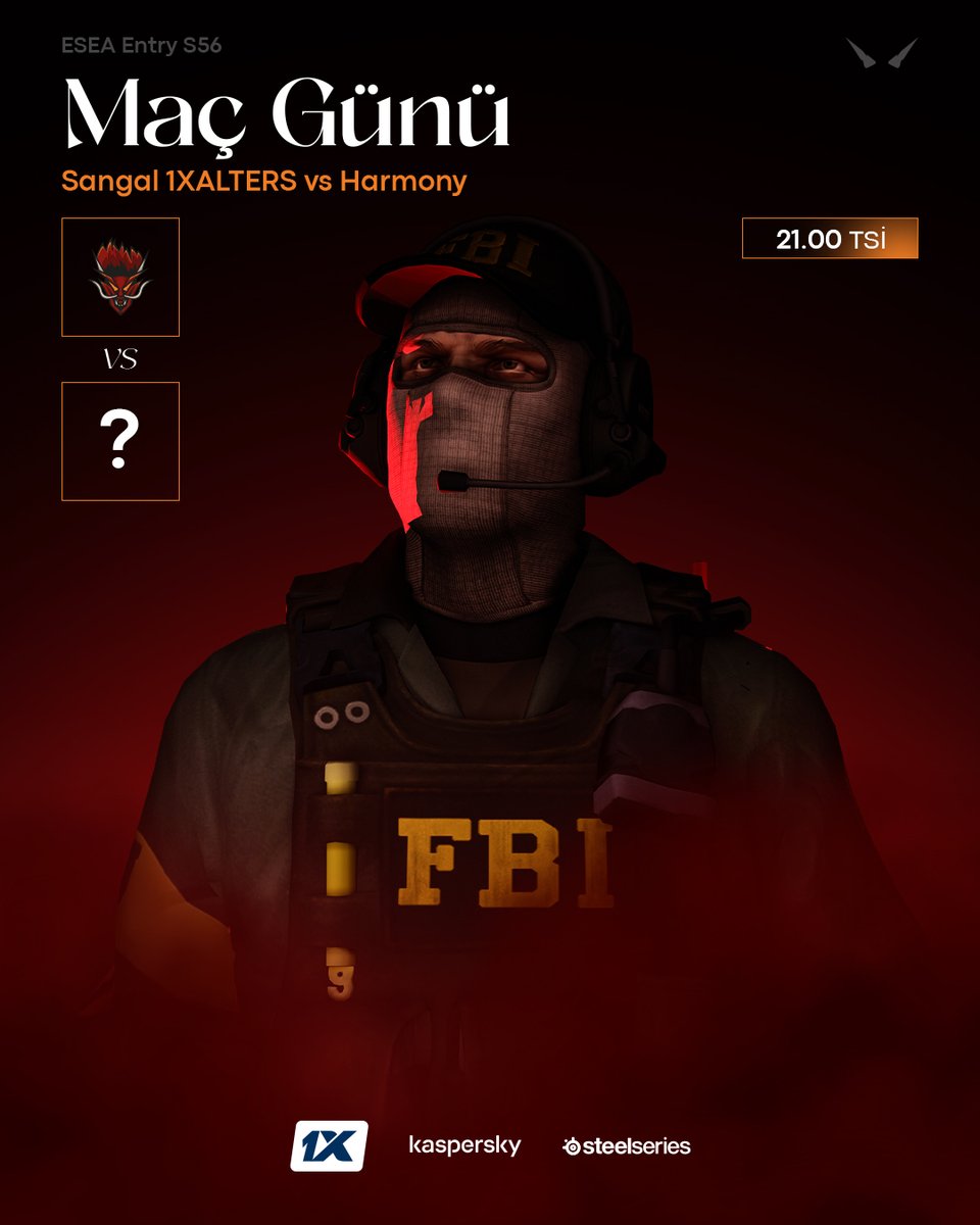 Akşam ESEA Entry’deki 5. galibiyetimizi almak için server’dayız

🆚 Harmony
🕘 21.00 TSİ