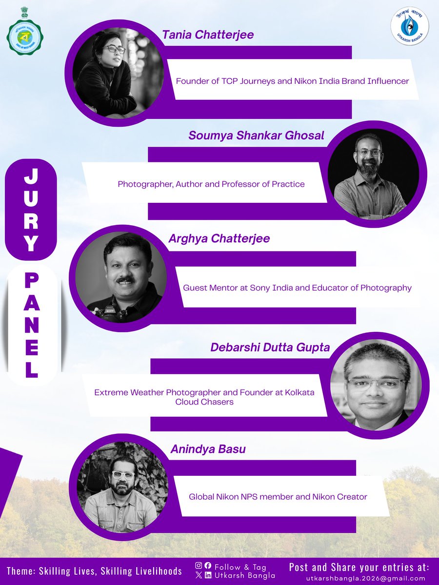 Meet the Jury Panel – Utkarsh Bangla Photography &amp; Videography Competition 2026  

⏳ The countdown is on — only 2 days left! Submission window closes January 31st.

Read the guidelines carefully - pbssd.gov.in/.../Terms%20an…...