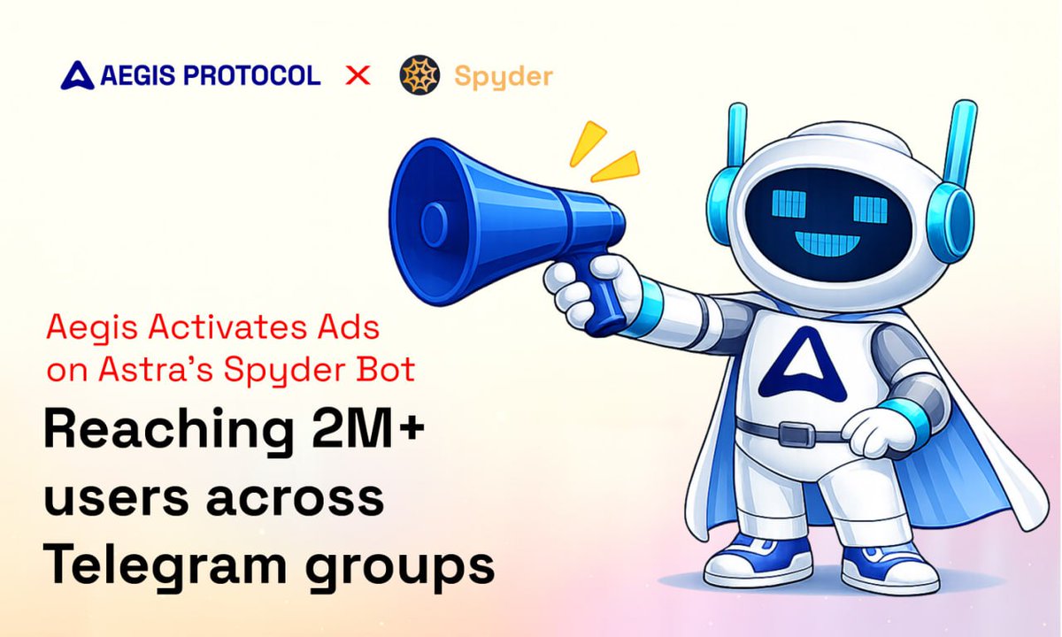 AegisProtocolAi's tweet photo. Aegis Protocol is now live on Spyder Bot Ads.🚀

To increase our reach, we’ve activated advertising via @AstraLabs_Inc https://t.co/SclEUT9Xfp

This way we are reaching 2M+ crypto users across Telegram communities.

This is just the beginning.
Command. Build. Deploy. $AEP