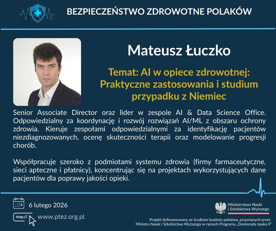 PTEZorg's tweet photo. 🤖🧠 AI w ochronie zdrowia potrzebuje czegoś więcej niż algorytmów — potrzebuje zaufania.

Mateusz Łuczko (IQVIA) pokaże:
🏥 realne zastosowania AI/ML w szpitalach
📄 LLM w analizie notatek klinicznych
🔐 prywatność i odpowiedzialne AI
#HealthcareAI #LLM #ResponsibleAI https://t.co/KO1ZGULPwy