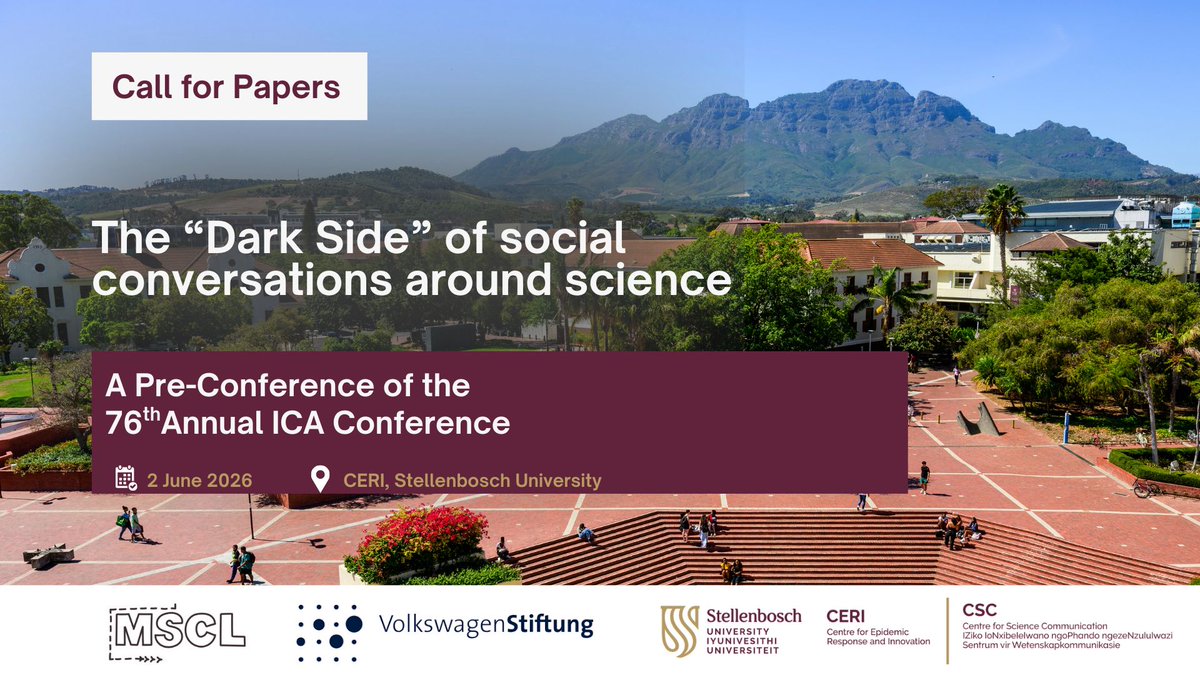 A few days left! Submit abstracts now for 4th <a href="/icahdq/">International Communication Association</a> SciCom Pre-Conf. Unpack science's "dark side" from misinfo, harassment, inequities &amp; solutions in social convos. Scholars/practitioners: submit by 2 Feb! Full info here: ow.ly/YWQR50Y4Lr2. #SciCom #ICA2026 #Imidibaniso
