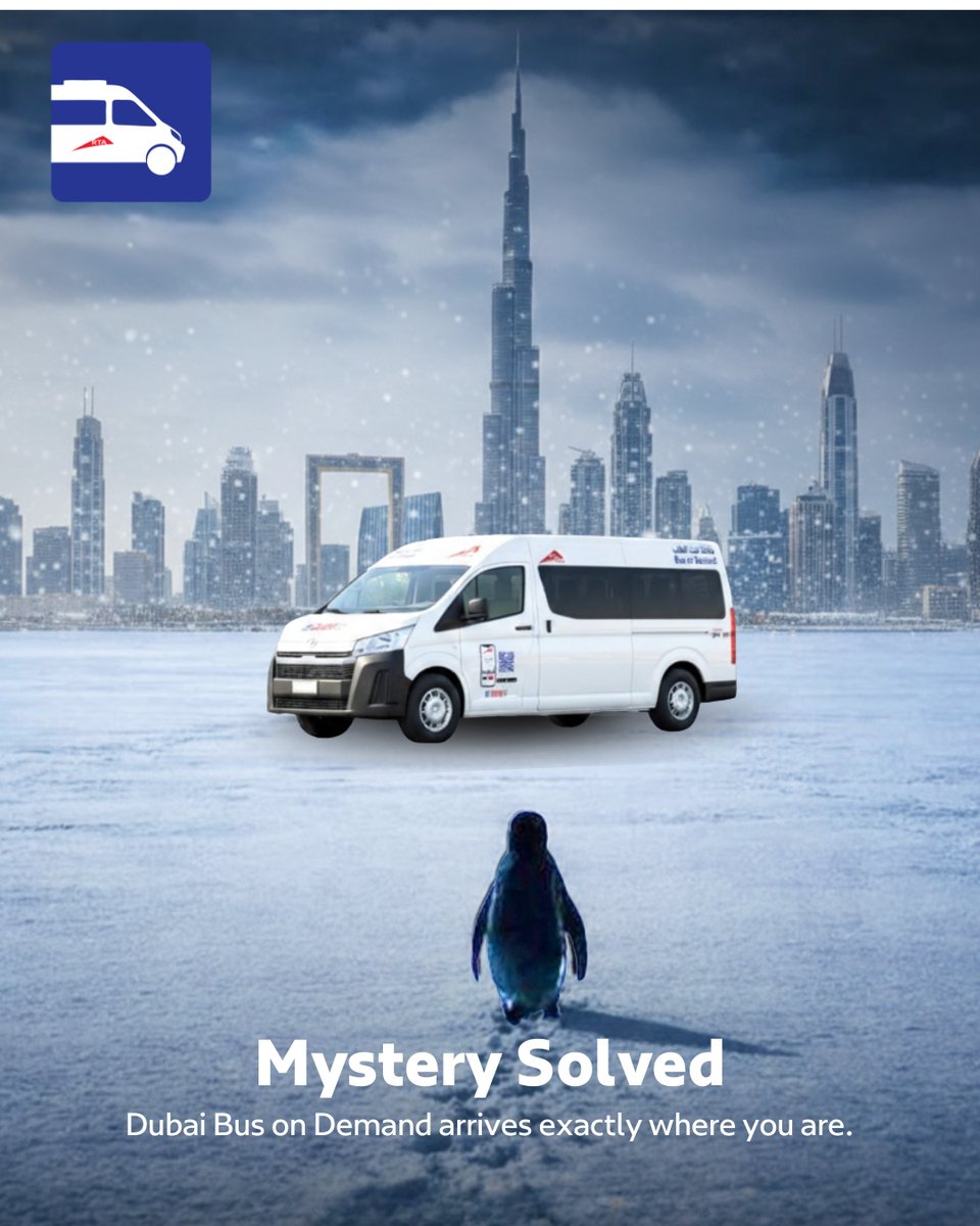 TheBusOnDemand's tweet photo. No walking. No guessing.
Set your pick-up point, and the ride comes straight to you—from AED 5.

#dubai #dubaibusondemand #penguin #Trending https://t.co/n0kqukNdEn