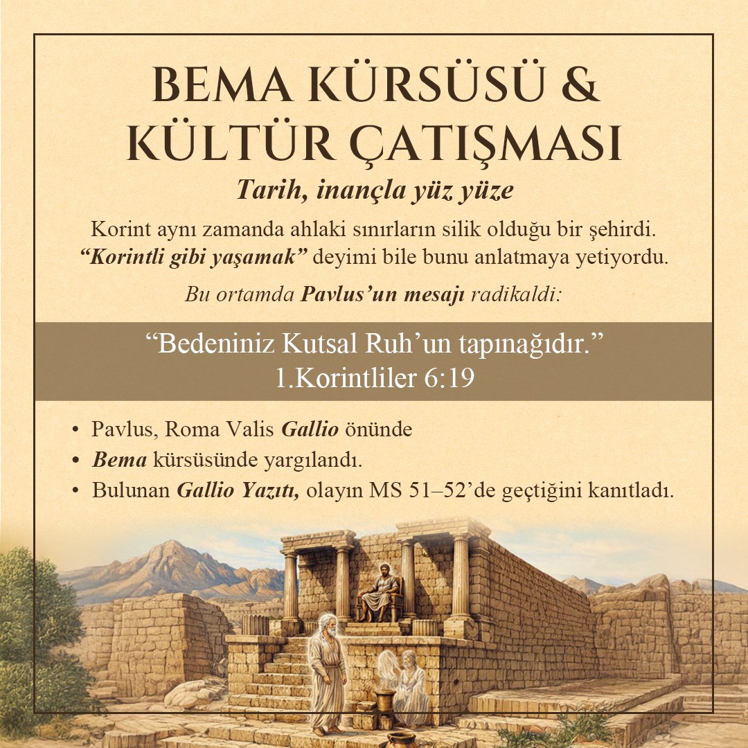 Korint Kilisesi 🏛️✨

Kutsal Kitap anlatıları sadece ruhsal gerçekler değil, aynı zamanda tarihsel gerçeklerdir. Korint’te bulunan "Erastus Yazıtı" ve Vali Gallio’ya ait kayıtlar, Elçi Pavlus’un ayak izlerini bugüne taşıyor.