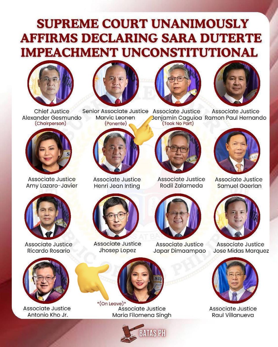 HLingayan's tweet photo. Ayan naging 15-0 na tuloy.

Nung 2025, 13-0 lang yan dahil naka leave ang dalawa? Labas mga Legal Luminaries diyan. Atty. Risa Hontiveros, Atty. Tito Sotto, Atty. Kiko Cuneta!

Ang lakas talaga magpalungkot ng mga DDH ang Supreme Court. Cheerful mood spoiler.🤣🤣🤣🤣 https://t.co/suQ3s85HfN