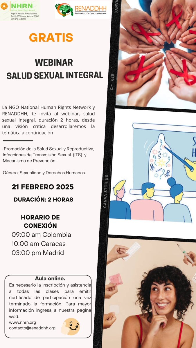 Te invitamos a participar. #Webinar #SaludSexualIntegral 
Sábado 21/02/2026
9:00 Colombia
10:00 Venezuela
3:00 España-Península
Inscripción en el enlace docs.google.com/forms/d/e/1FAI…
<a href="/CNDDHS_VE/">CNDDHS</a> 
<a href="/NHRN_ONGD/">National Human Rights Network</a> 
<a href="/nicolasfp03/">Nicolás</a> 
<a href="/AnglasQuiroz/">Alexander Anglas</a> 
<a href="/MarDiaz59455/">Mar Diaz</a>