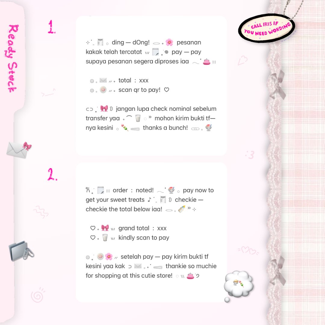 wordinh's tweet image. ⠀
🎀🥛  ..  tap repost juseyo, thx!  ♡

🩷  emlOu—  now back in stock  ..  [ PAYMENT WORDING ]  🍧  purchase the sweet treat for your business needs, only 5.500 @ each  🗒️  adopt now, limited stock!  🌸

t.  #zonaba #zonauang rs ready stock