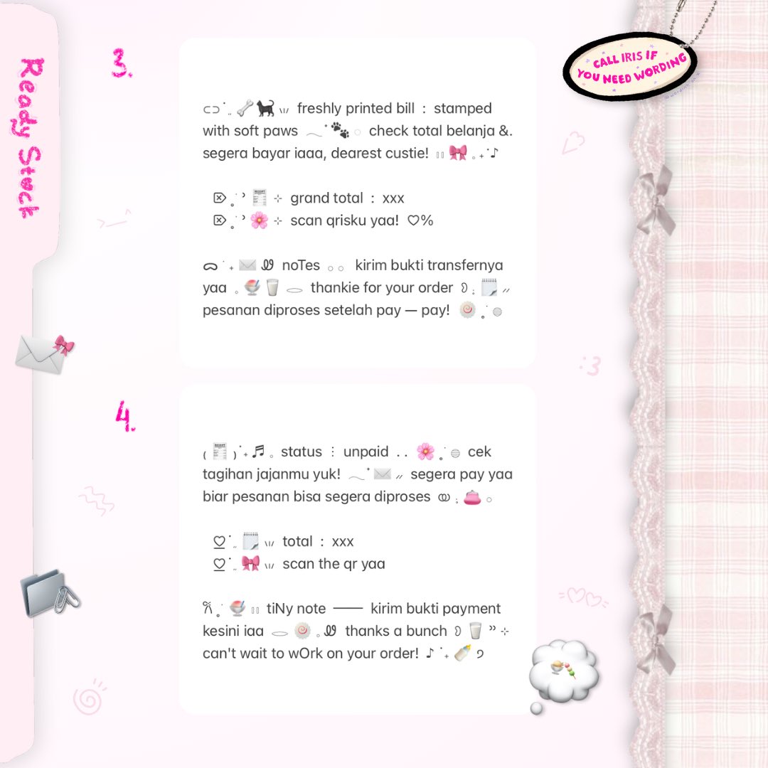 wordinh's tweet image. ⠀
🎀🥛  ..  tap repost juseyo, thx!  ♡

🩷  emlOu—  now back in stock  ..  [ PAYMENT WORDING ]  🍧  purchase the sweet treat for your business needs, only 5.500 @ each  🗒️  adopt now, limited stock!  🌸

t.  #zonaba #zonauang rs ready stock