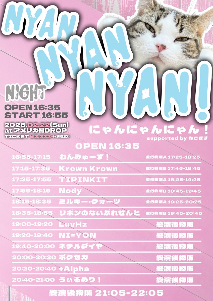 にゃんにゃんにゃん！ supported by ねこほす（NIGHT）】 📅 2/22(日
