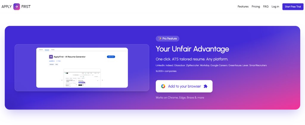 applyfirstio's tweet image. Rewriting your resume for every job is exhausting.

What if you never had to again?

One click.
ATS-tailored resume.
Any job site.

ApplyFirst Extension is live💜

Just look for that big purple button 💜

Download from the Chrome Web Store chromewebstore.google.com/detail/glaamnb…

Or visit our