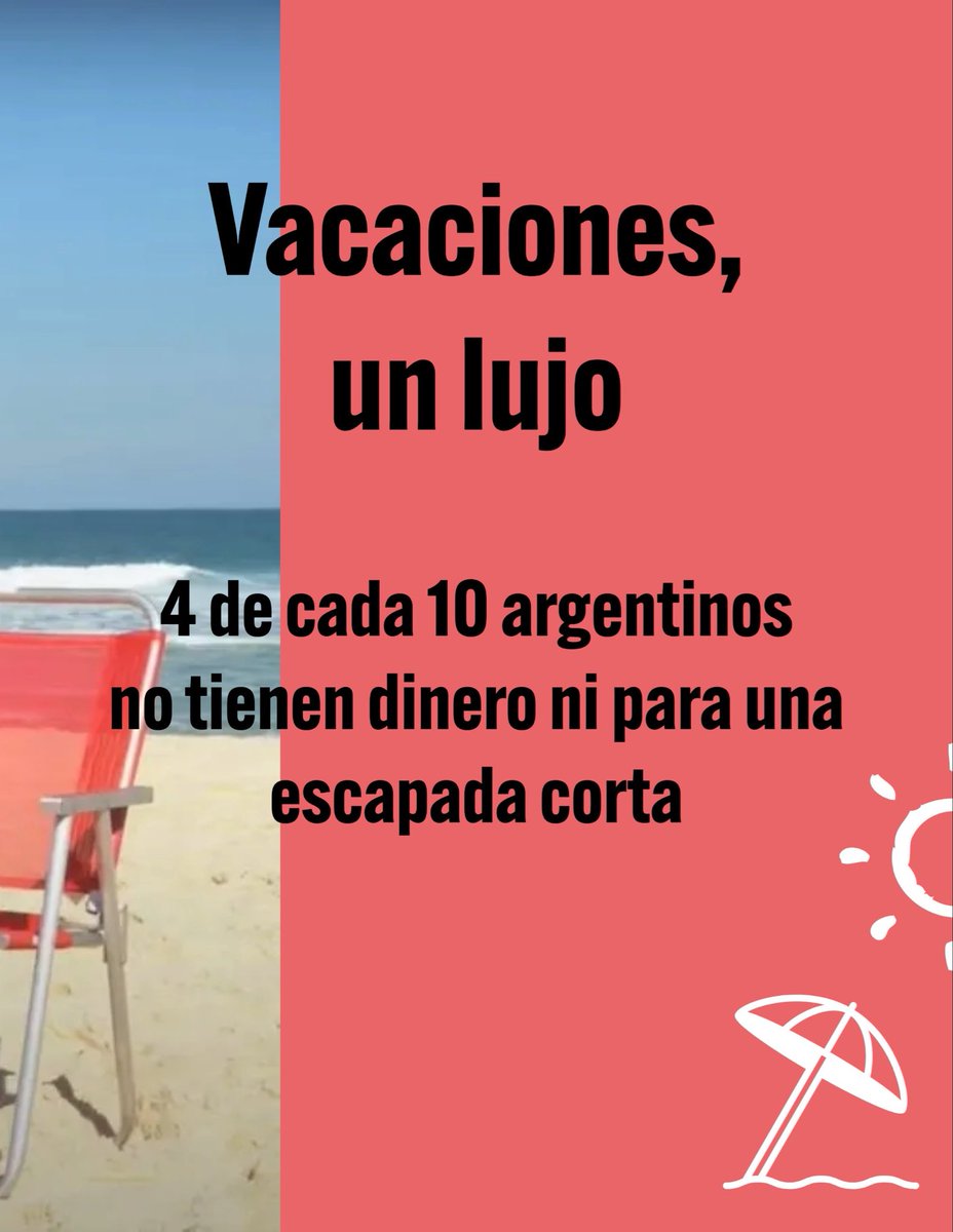 1803Radio's tweet photo. Cuando el descanso deja de ser un derecho

Vacaciones de lujo - 4 de cada 10 personas no tienen dinero ni para una escapada corta

El acceso al descanso expone las desigualdades económicas y laborales en la Argentina Actual https://t.co/jxgQIfMkDF
