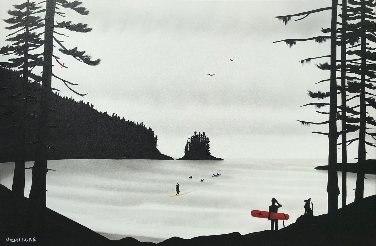 MatticksGallery's tweet image. 🌊✨ Dive into serenity with "Watching the Waves With You" by Natasha Miller – an original mixed media masterpiece (homemade maple charcoal from a wood-fired pizza oven, soot, ash, &amp;amp; acrylic) on 24" x 36" x 2" gallery-wrapped canvas (black sides painted, UV-sealed varnish).…