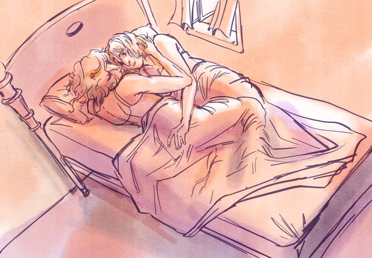 lesbyler as requested by @/emrysbyers on tumblr... platonic sleepover with the bestie! #byler #bylerfanart