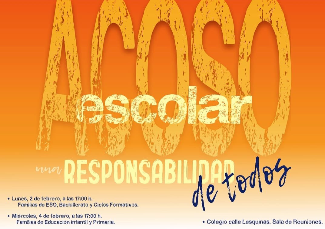 Te preocupa el acoso escolar tanto como a nosotros. 
Te invitamos a esta actividad.
Para TODAS las edades de los alumnos de <a href="/ElDioce/">Colegio Diocesano Asunción de Nuestra Señora</a>, en diferentes días:
𝟮 𝗳𝗲𝗯.: 𝟭𝟳𝗵 , 𝗘𝗦𝗢, 𝗕𝗮𝗰𝗵𝗶𝗹𝗹𝗲𝗿𝗮𝘁𝗼 𝘆 𝗖𝗖𝗙𝗙.
𝟰 𝗳𝗲𝗯.: 𝟭𝟳𝗵, 𝗜𝗻𝗳𝗮𝗻𝘁𝗶𝗹 𝘆 𝗣𝗿𝗶𝗺𝗮𝗿𝗶𝗮.