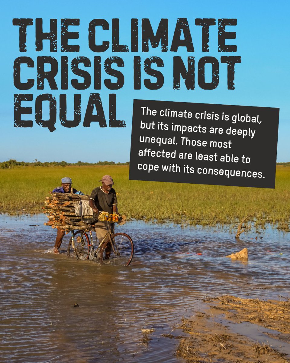 Oxfam's tweet photo. #ExtremeWeather is hitting harder and more often. Heavier rains, stronger #floods, bigger loss and damage. 
 
In #Mozambique, the worst flooding in a generation has taken homes, livelihoods, and essentials from hundreds of thousands of people.

The people hit hardest did little to cause the climate crisis. The impacts are deeply unequal. 

Sign the petition today: https://t.co/YgbJK4whur 

#MakeRichPollutersPay