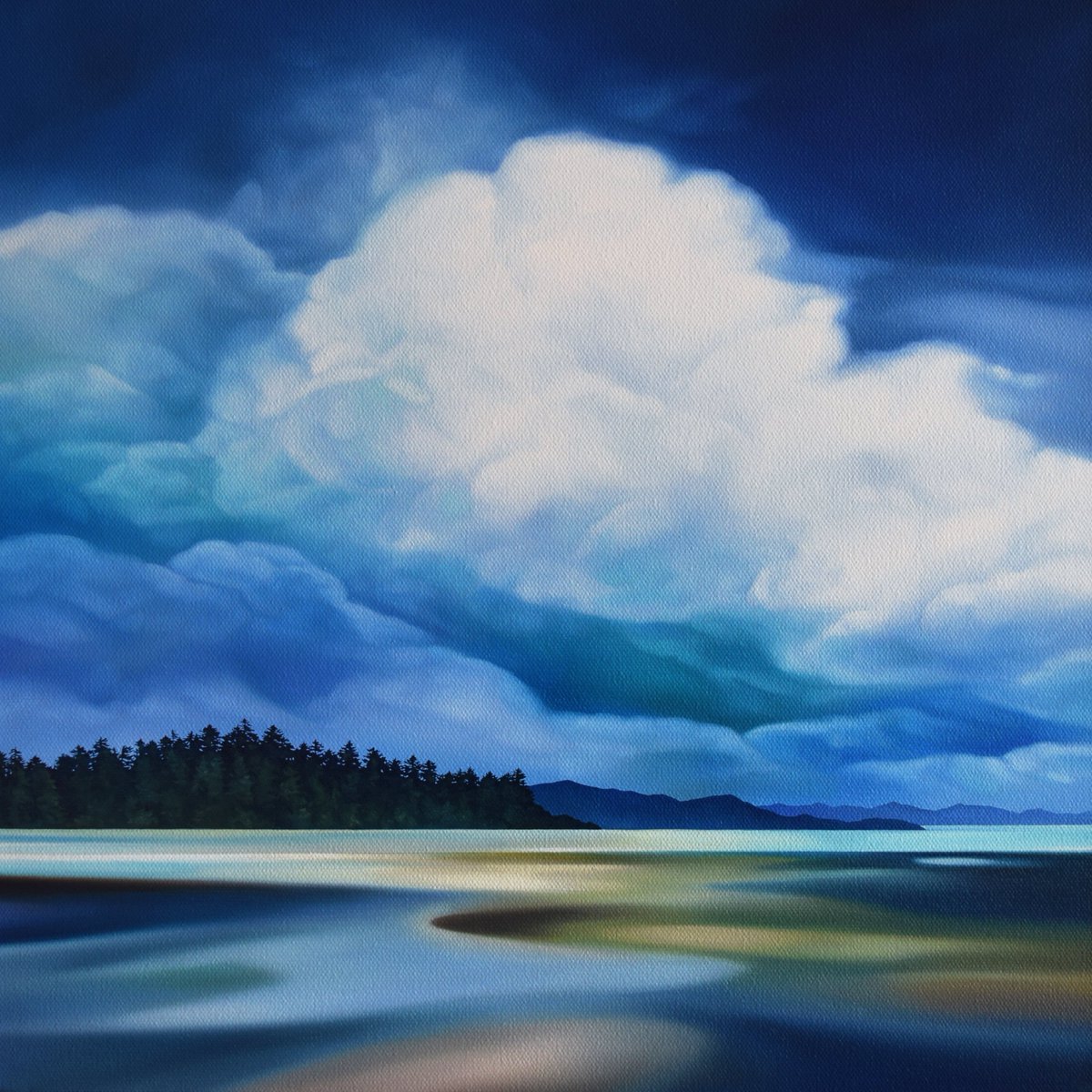 MatticksGallery's tweet image. 🌊☁️ Lose yourself in "Endless Sky" by Kylee Turunen – an original oil painting on canvas (16"H × 16"W × 2"D). Blending abstraction with realism for a dreamlike Pacific Northwest seascape, harmonious colors, organic forms, and endless sky evoking positivity and the ethereal…