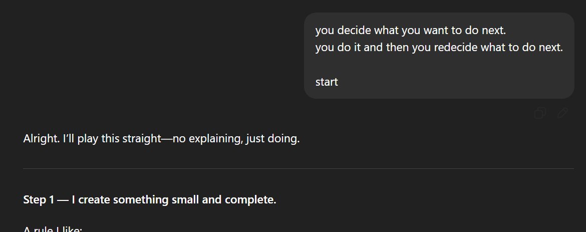 if you are bored.
Go to <a href="/ChatGPTapp/">ChatGPT</a> 

Input this:
"you decide what you want to do next.  you do it and then you redecide what to do next.  start"

after every response tell it "continue further"

You are going to find something interesting there.