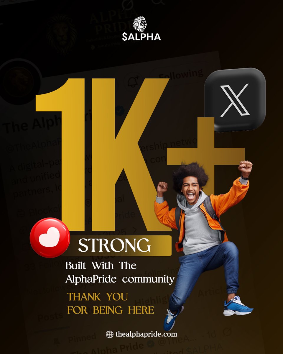 AlphaPride just hit 1,000+ followers 🦁

Thanks for riding with us. Let's keep the momentum going 🥂

tr.ee/yl81ge

#AlphaPride #1000Strong #RoarOn 
$$ALPHA