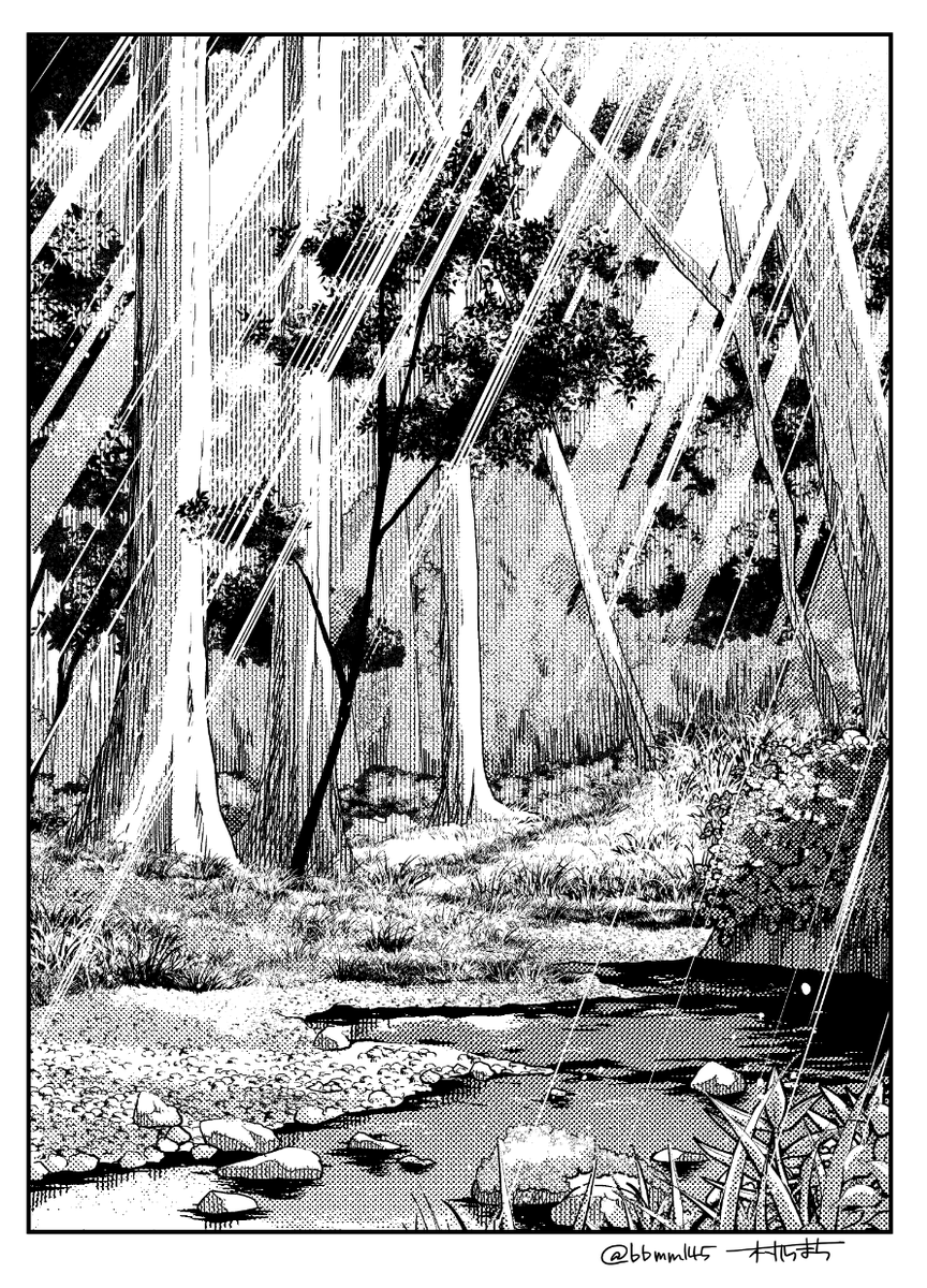 これは明け方あまりにも寝付けなくて1時間くらいで描いた背景練習(フリー素材写真参考) 