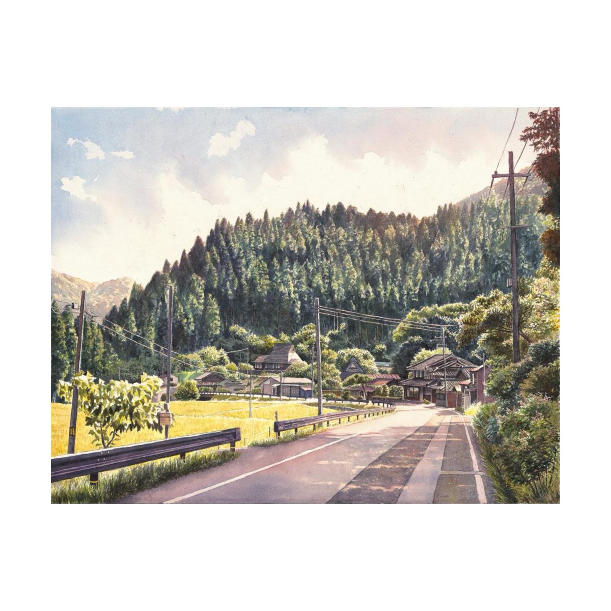 夕暮れの田舎道》 2018年 #透明水彩 #watercolor