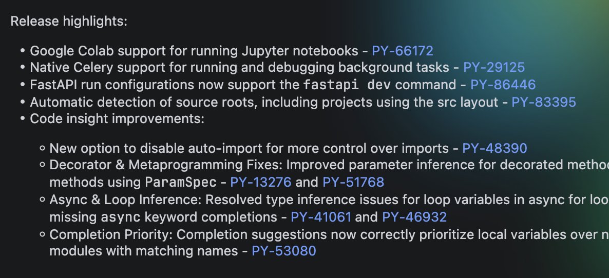 pycharm update 하면서 릴리즈 노트 보다가, 이슈번호 10000번대와 80000번대가 같이 있네