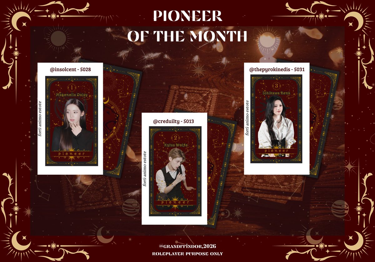 Last but not least..

PIONEER OF THE MONTH

Selamatt kepada 3 akak kece yang sudah berhasil mejadi pioneer of the month. Akak keren sekali 🤩🤩

Otsukaresama untuk kerja kerasnya! 🥰

<a href="/insolcent/">DAISY</a> <a href="/Creduilty/">Kyle.</a> <a href="/thepyrokinesis/">市川 Renji.</a>