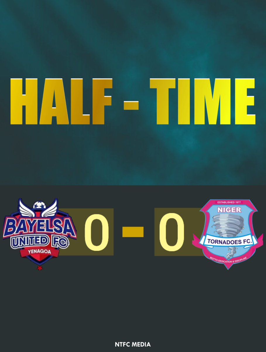 ⏰ HT'|

We go into the break levelled.

Bayelsa United 🔵0-0🌪️ Niger Tornadoes 

#NPFL26 || #BAYTOR || #MD23