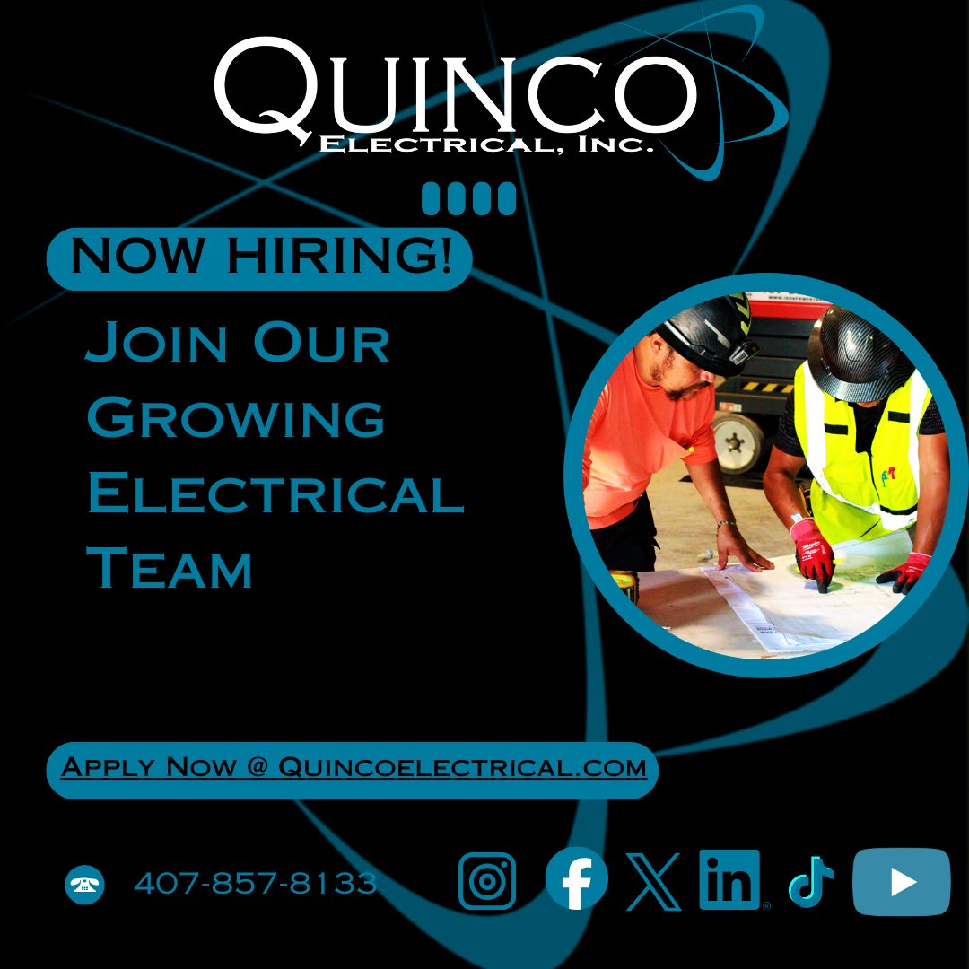 ⚡ NOW HIRING ⚡
We’re growing and looking to add hardworking, dependable electrical professionals to our team. We’re open to all experience levels !

Apply now @ Quincoelectrical.com