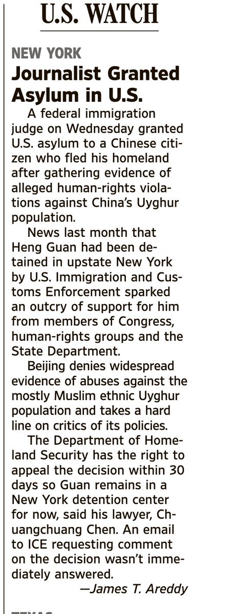 Buried in the WSJ: The US is still granting asylum to actual dissidents who have a non-bogus fear of persecution.