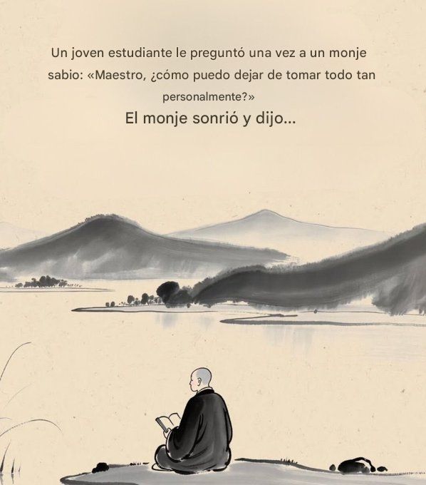 Un joven estudiante le preguntó una vez a un monje sabio: "Maestro, ¿cómo puedo dejar de tomar todo tan personalmente?"

El monje sonrió y dijo...
