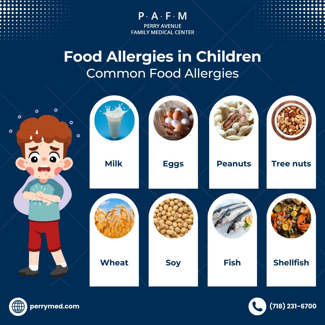 PerryMed18's tweet image. Food allergies in kids can come from milk, eggs, peanuts, wheat, soy, fish, and shellfish. 

Watch for hives, vomiting, swelling, or breathing trouble. Early care keeps them safe. 

Visit: perrymed.com/services/pedia…

#FoodAllergies #PediatricCare #KidsHealth #PerryMed