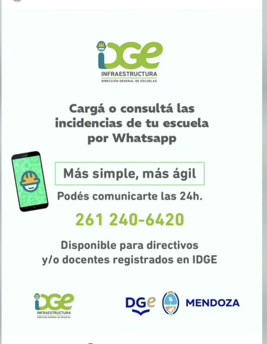 #IBOT es un chat que permite registrar reclamos de manera directa 
Es un canal de WhatsApp para que equipos directivos y docentes realicen consultas o reclamos sobre infraestructura escolar