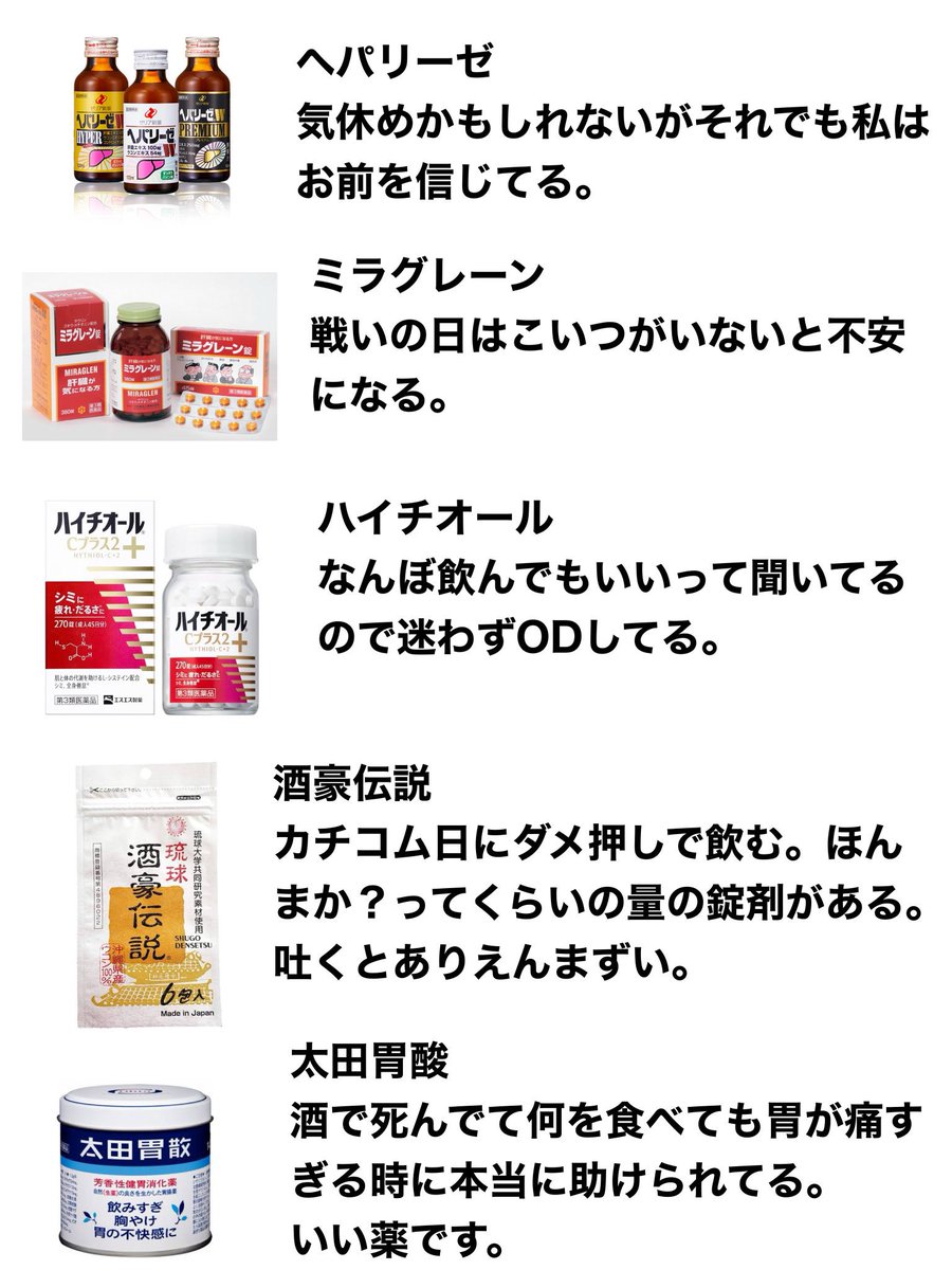 teihen_cha_n's tweet photo. 二日酔いゲロ吐きマスターの私が大変お世話になってるものまとめです。 https://t.co/Waq4dpaCML