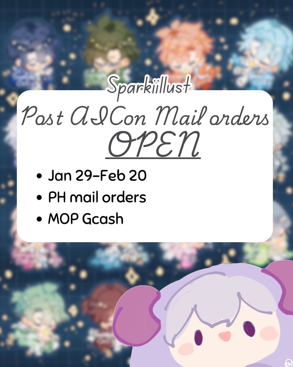 sparkiillust's tweet photo. [RTs appreciated 💖]
Hello! My post AICon mail orders are now open! Now’s your chance to get my merch if you missed it~

✨🇵🇭PH only 
✨I7, KPDH, HSR
✨All items are limited stock, so get yours before it’s too late!

Link to order forms below ⬇️ https://t.co/UA64KiumuV
