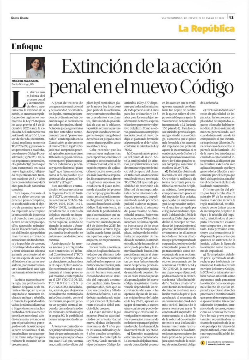 Inaplicar el plazo razonable en lo adelante por cualquier tribunal, apartándose de las explicaciones magistrales vertidas en este escrito por la profesora <a href="/Zuletaaslegal/">María del Pilar Zuleta 🇨🇴 ⚖️ 🇩🇴</a> construirá una prevaricación y una verdadera desverguenza. Excelente!! Didáctico!!! Práctico!!! Infalible!!!